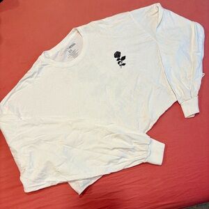 White Long Sleeve Cropped Shirt with Black Rose